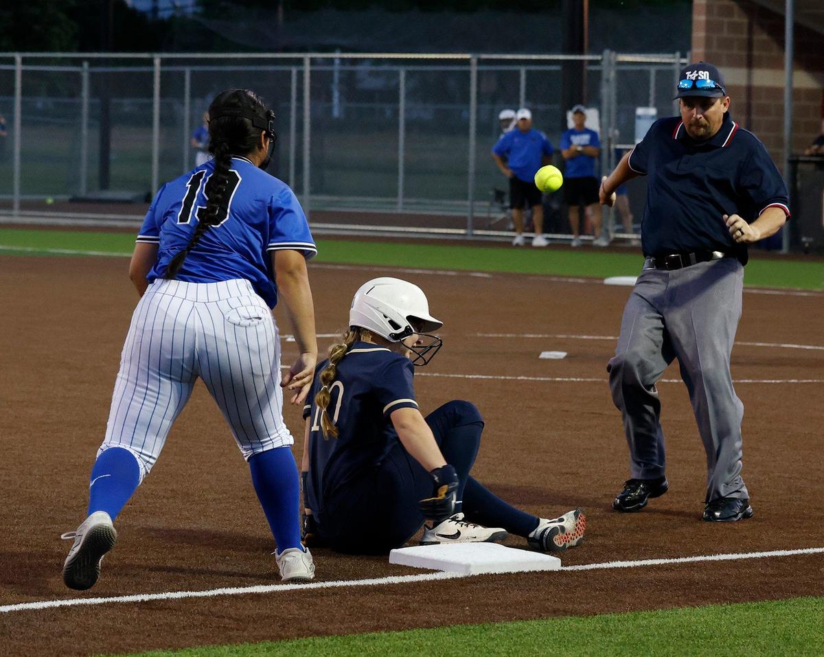 Keller’s Marissa Espinoza reaches third safe during a UIL District 6A Region 1 Semi-finals at Coppell Softball Complex in Coppell, Texas, Friday, May 17, 2024.