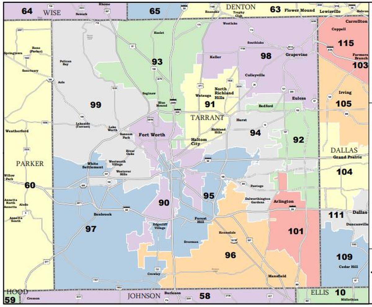 Pictured are the proposed boundaries for Tarrant County’s state House districts. The map has been sent to Gov. Greg Abbott for approval.