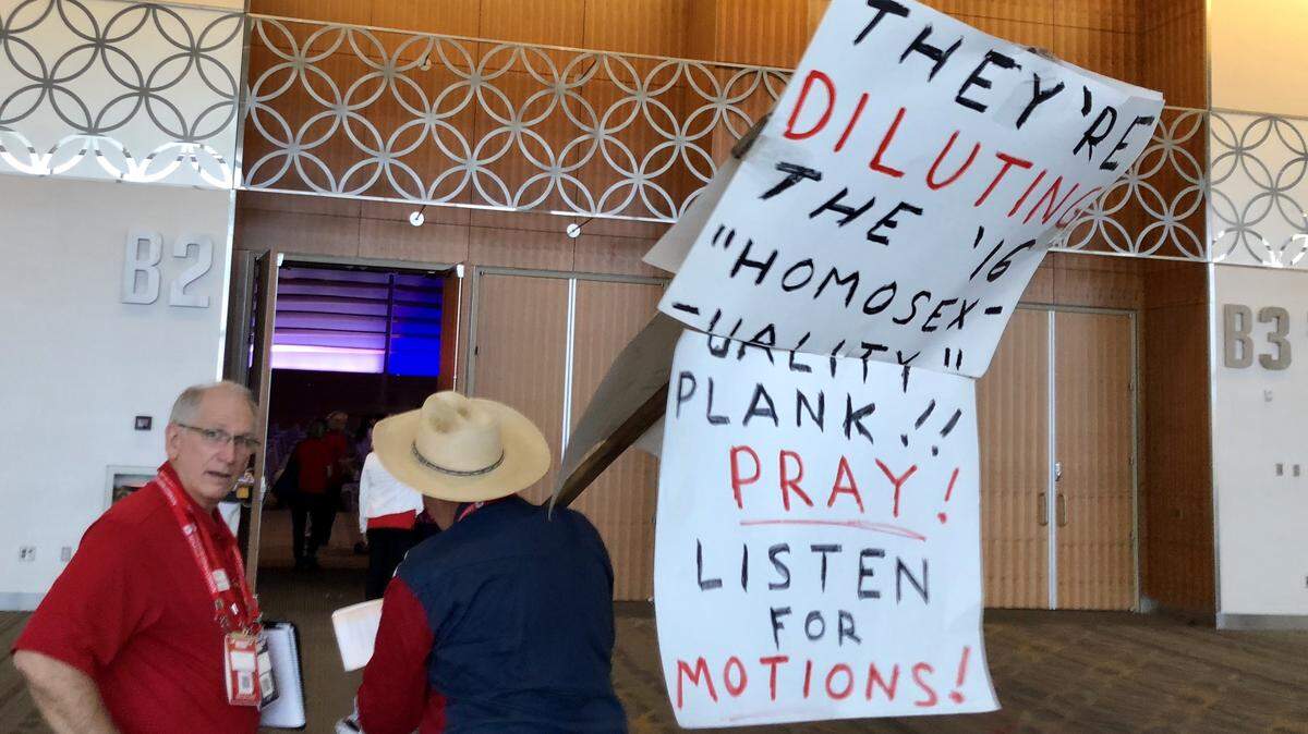 Anti-LGBT activist Jack M. Finger of San Antonio picketed the Faith & Fellowship Prayer Gathering with a warning to delegates at the 2018 Texas state Republican convention in San Antonio.