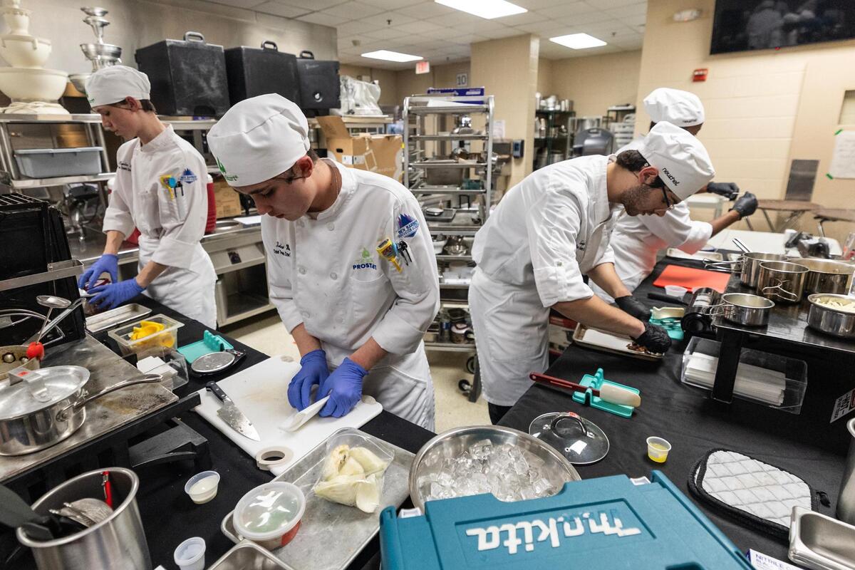 Culinary Arts students participate in a practice session at the Ben Barber Innovation Academy in Mansfield on Friday, April 18, 2025. After finishing first at the Texas ProStart Invitational in March, the Culinary Arts and Restaurant Management Team are heading to the National ProStart Invitational in Baltimore this month.