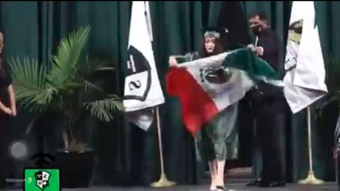 Ashley Saucedo waved a Mexican flag across the stage of her graduation ceremony when her name was called to receive her diploma from Southwest Legacy High School.