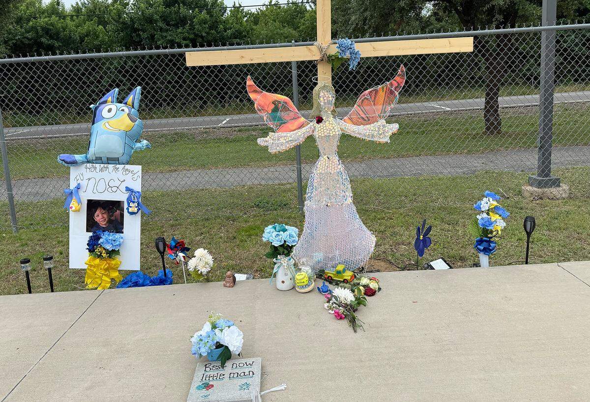 Items are left at the memorial for Noel Rodriguez-Alvarez at Everman Memorial Park on Thursday, May 21, 2026.