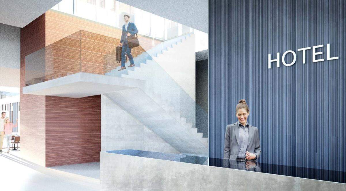 An artist’s rendering of a proposed hotel at 2412 Clinton Ave., on the eastern edge of the Stockyards.