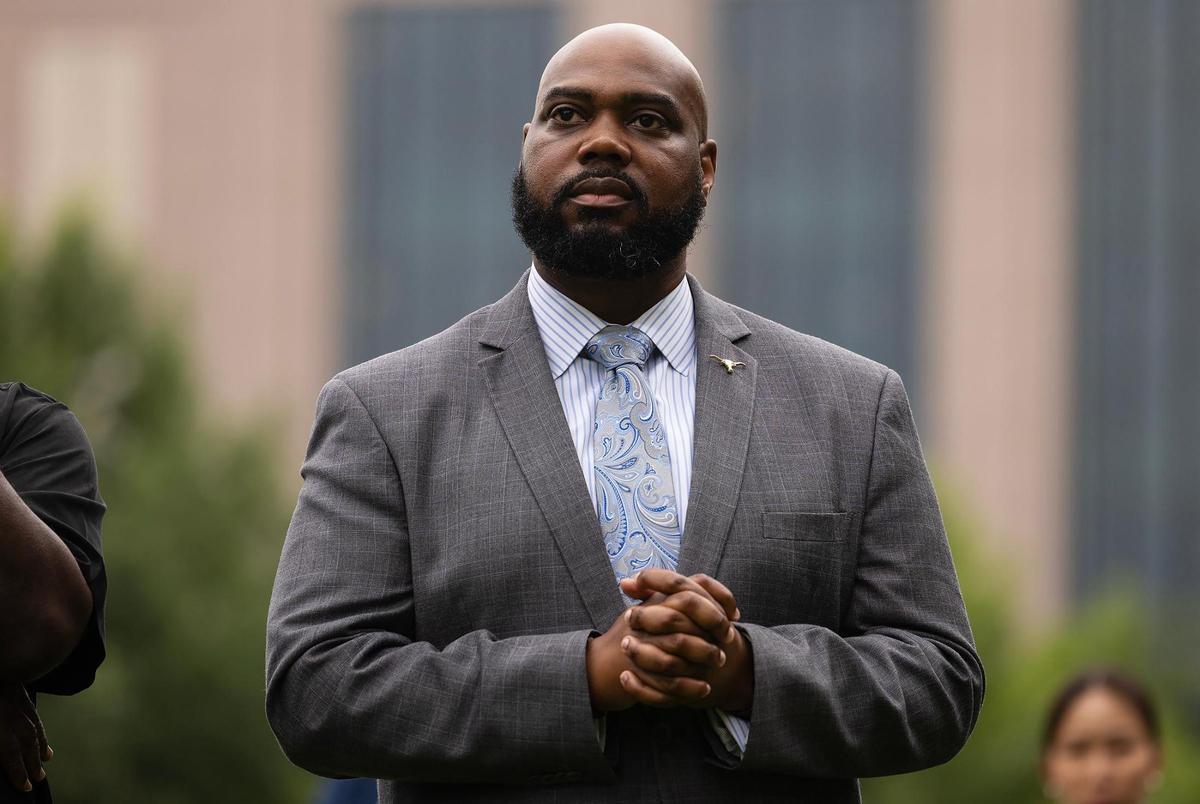 Daryl Davis attends a rally outside of the G.K. Maenius Administration Building on Tuesday, June 3, 2025, to protest the redistricting of Tarrant County. Davis is in a runoff for the Fort Worth District 6 City Council seat to replace outgoing council member Jared Williams.