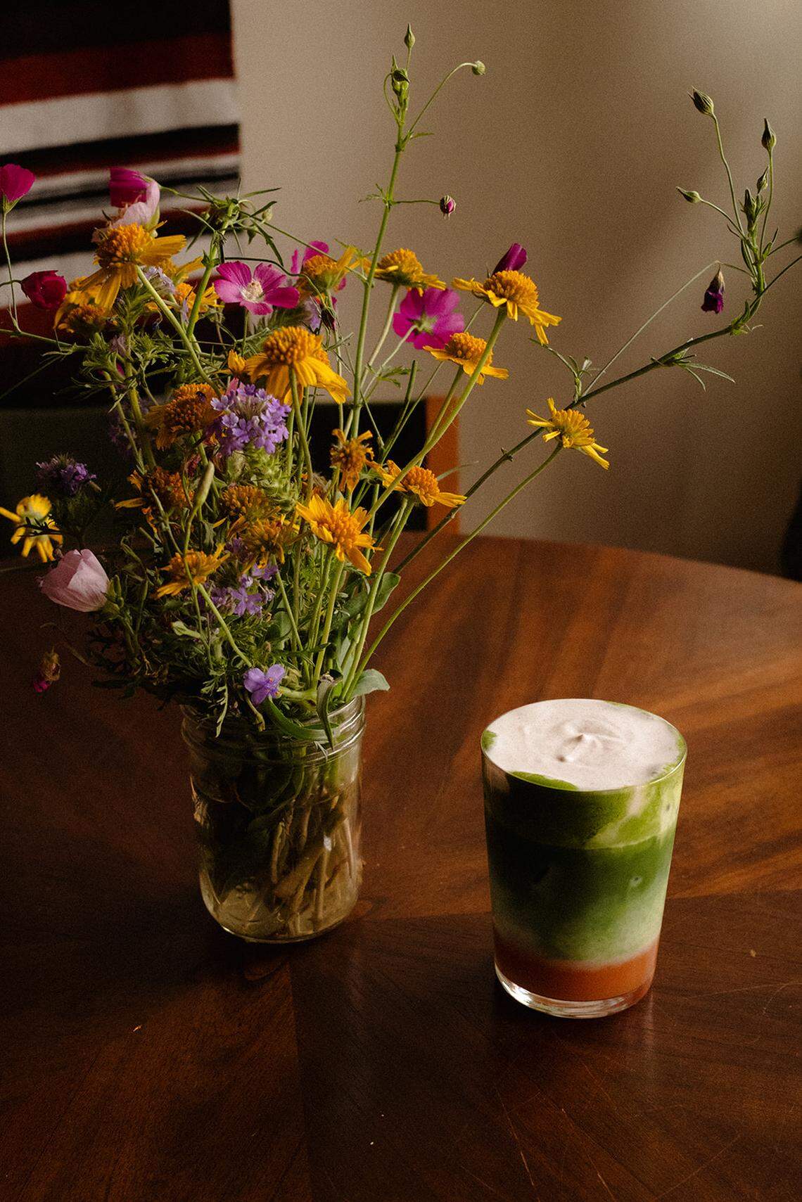 The strawberry matcha from Nativo Cafe y Bodega, a coffee shop from the same owner of Nativo Gardens plant shop next door.