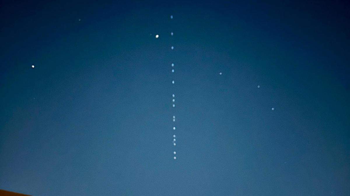 A string of lights seen moving across North Texas skies on Thursday night, Aug. 17.