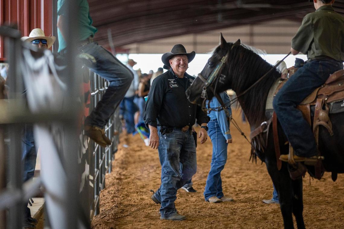 Ben Clements, announcer of the Cowboy Capital PRCA Rodeo in Stephenville on Saturday, Sept. 16, 2022.