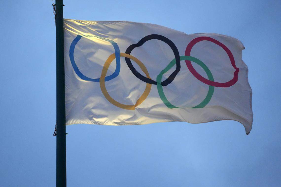 Jan 19, 2025; Atlanta, GA, USA; The Olympic rings flag at Centennial Park.