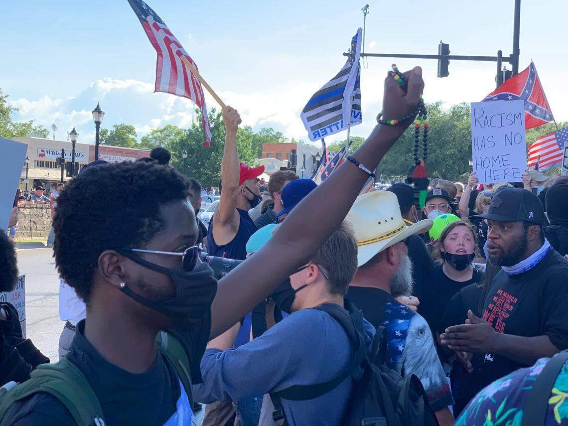 Protesters demanding a Confederate soldier statue be removed clashed with counter-protesters in Weatherford on Saturday, July 25.