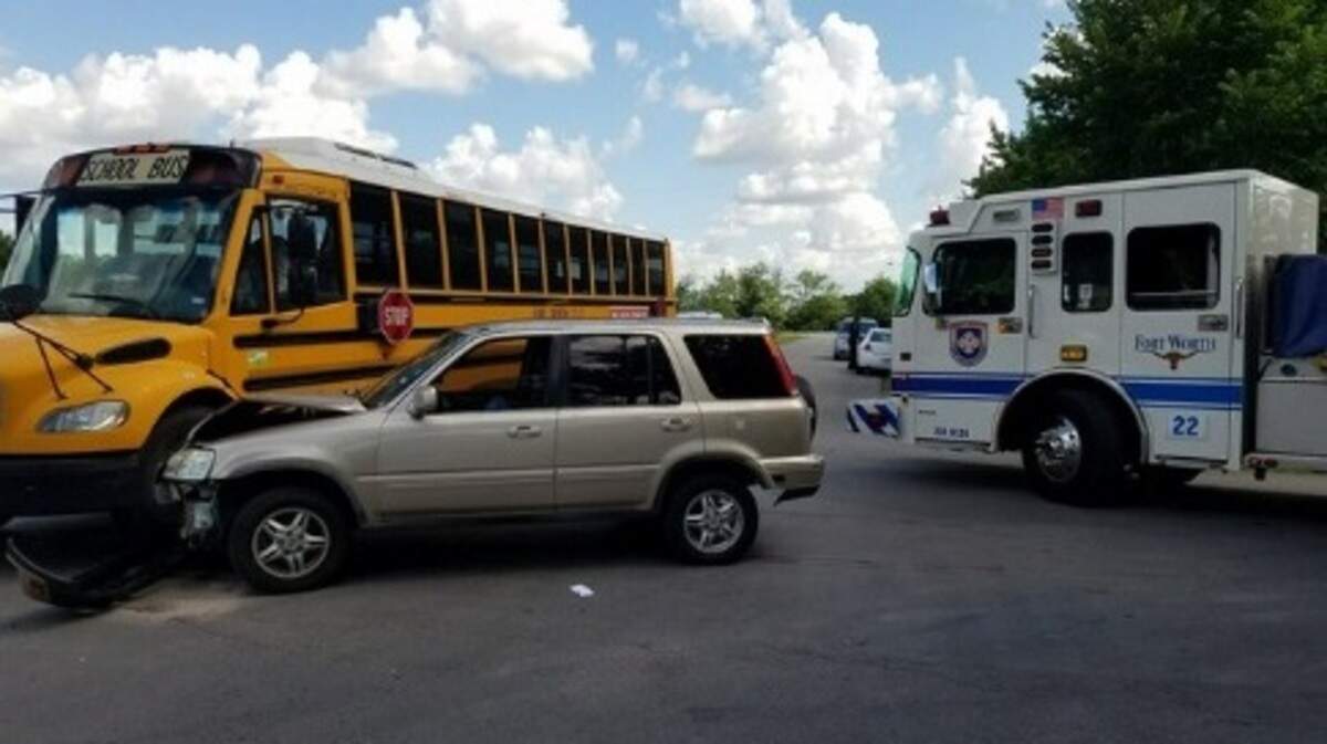 Six schoolchildren were taken to a hospital after an SUV and a school bus collided in southeast Fort Worth on Wednesday afternoon, authorities said.