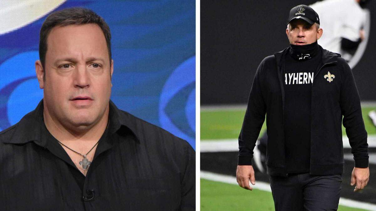 Actor Kevin James and New Orleans Saints head coach Sean Payton