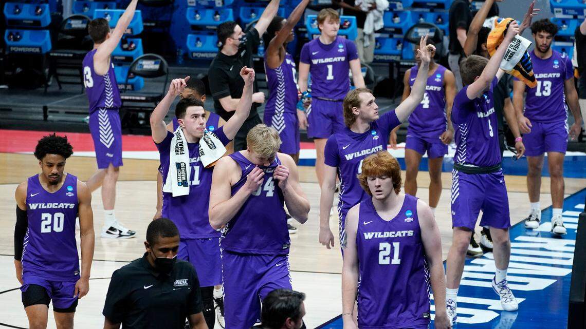Abilene Christian players leave the court after their 67-47 loss to UCLA in Monday’s second-round game of the NCAA Tournament in Indianapolis.
