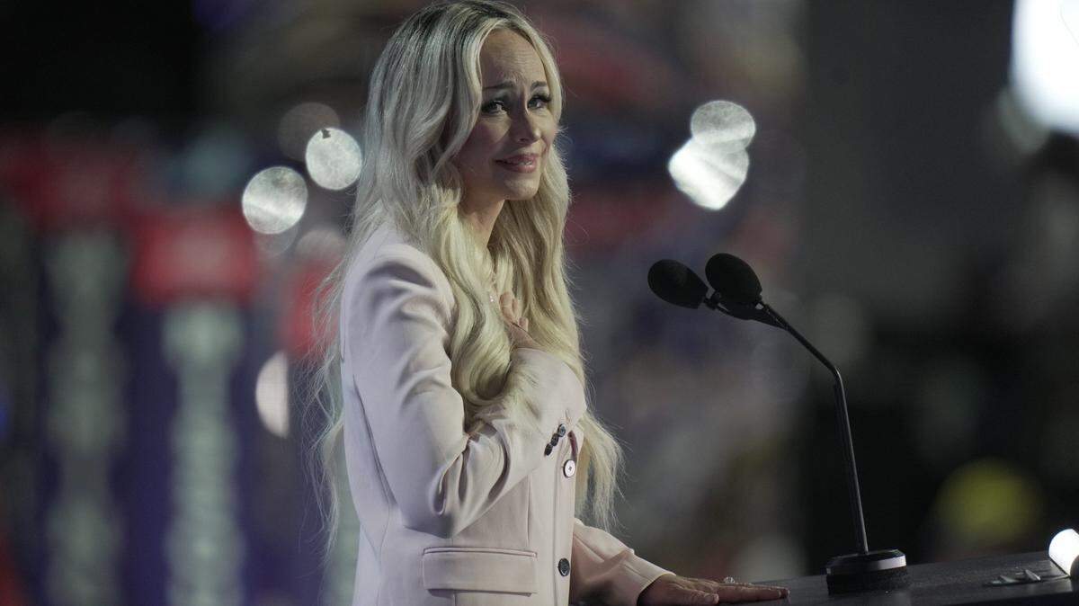 Anne Funder delivers remarks during the second day of the Republican National Convention at the Fiserv Forum. The second day of the RNC focused on crime and border policies.