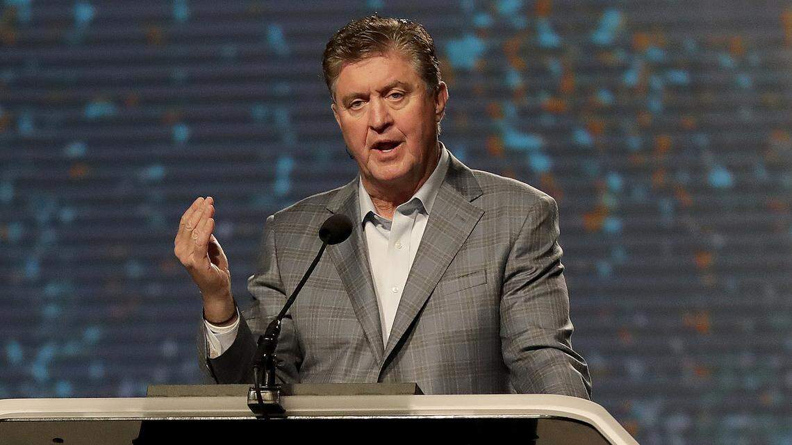 Southern Baptist Convention President Steve Gaines, shown in this June 2017 file photo, gives the president's address during the SBC annual meeting in Phoenix.  The Southern Baptist Convention, the largest Protestant denomination in the United States, has been rocked by a series of sexual misconduct cases.