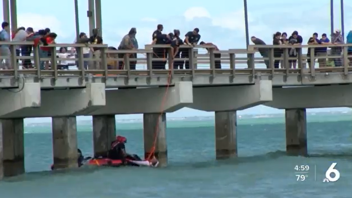 A man visiting Corpus Christi, Texas, during spring break is rescued from the bay after city officials say he jumped the pier’s guard railing.