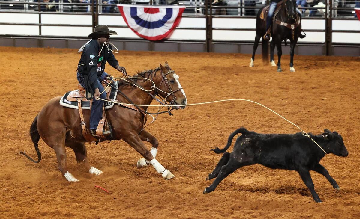 John Douch of Huntsville competes in the tie-down roping event of the Cowboys Color Rodeo on Monday, Jan. 20, 2025, at the Fort Worth Stock Show & Rodeo.