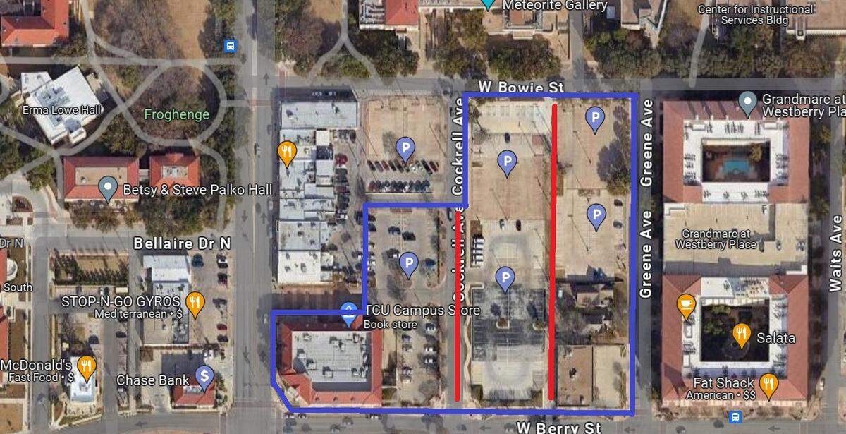 A map of land near West Berry Street TCU has filed plans to develop.