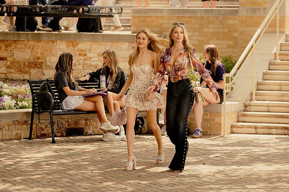 Michelle Randolph as Ainsley Norris and Ali Larter as Angela Norris in “Landman” episode 1, season 2, streaming on Paramount+.