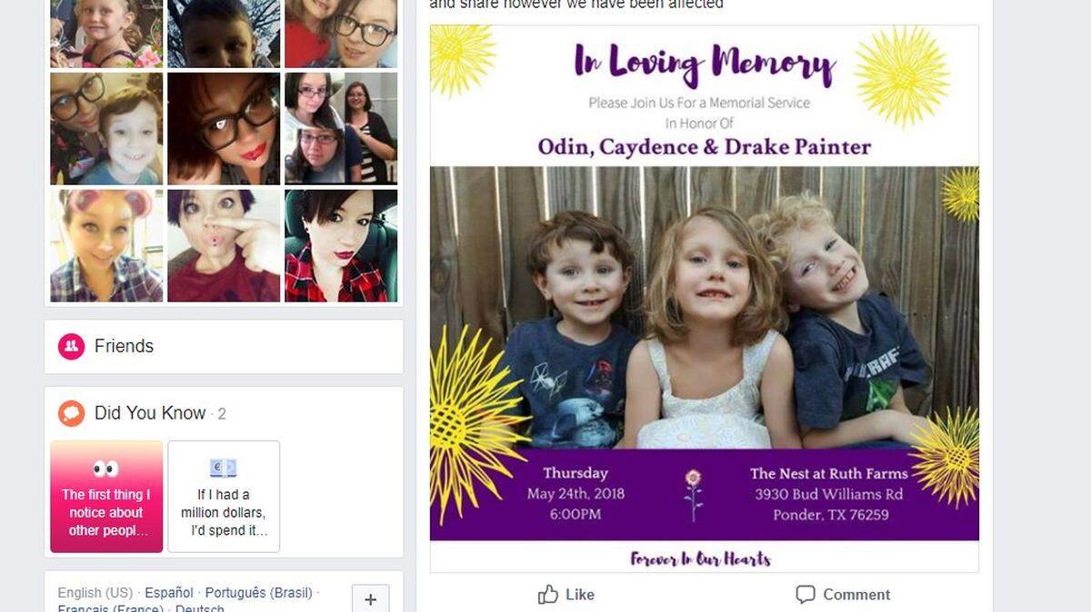 A post to her Facebook page by Amanda Simpson shows the announcement of a recent memorial for her slain children.