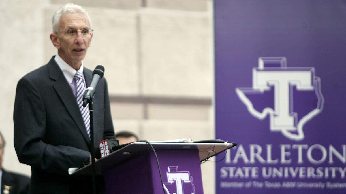 Tarleton State president Dominic Dottavio addresses the audience in 2014.