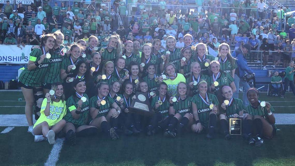 Carroll dominates No. 1 Katy Tompkins 5-0 to win second girls soccer state title, Saturday April 20, 2019.