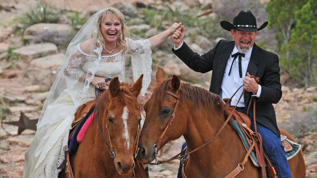 A wedding on horseback at the Red Dirt Pavilion in Buffalo Gap, Texas, on April 6, 2013.