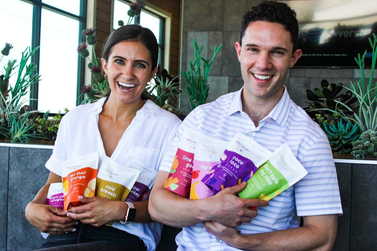 Sophia Karbowski and Austin Patry with their nut butter filled dates.