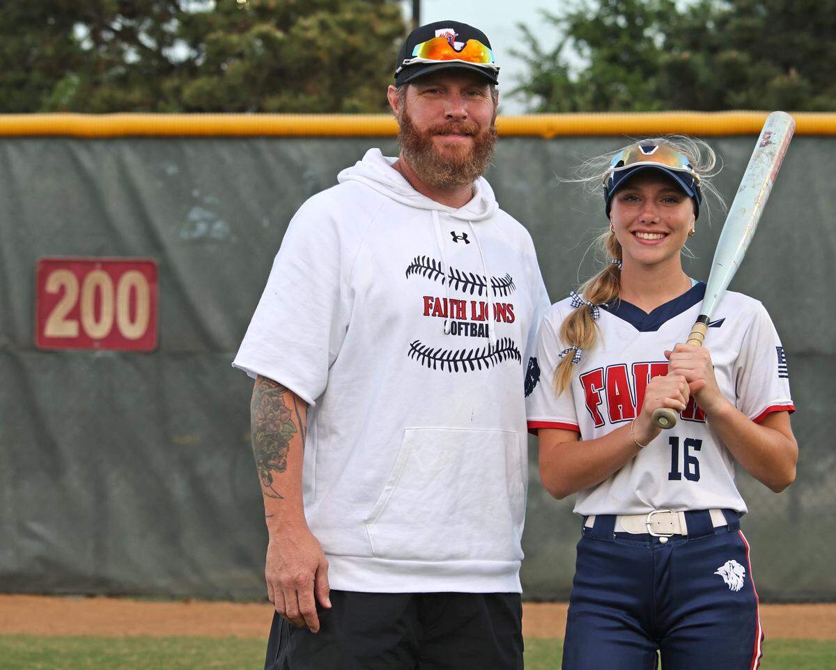 Former Texas Rangers outfielder Josh Hamilton is photographed with his daughter, Grapevine Faith center fielder, Michaela after a softball game at Oak Grove Park in Grapevine, Tx. Tuesday, March 31, 2026
