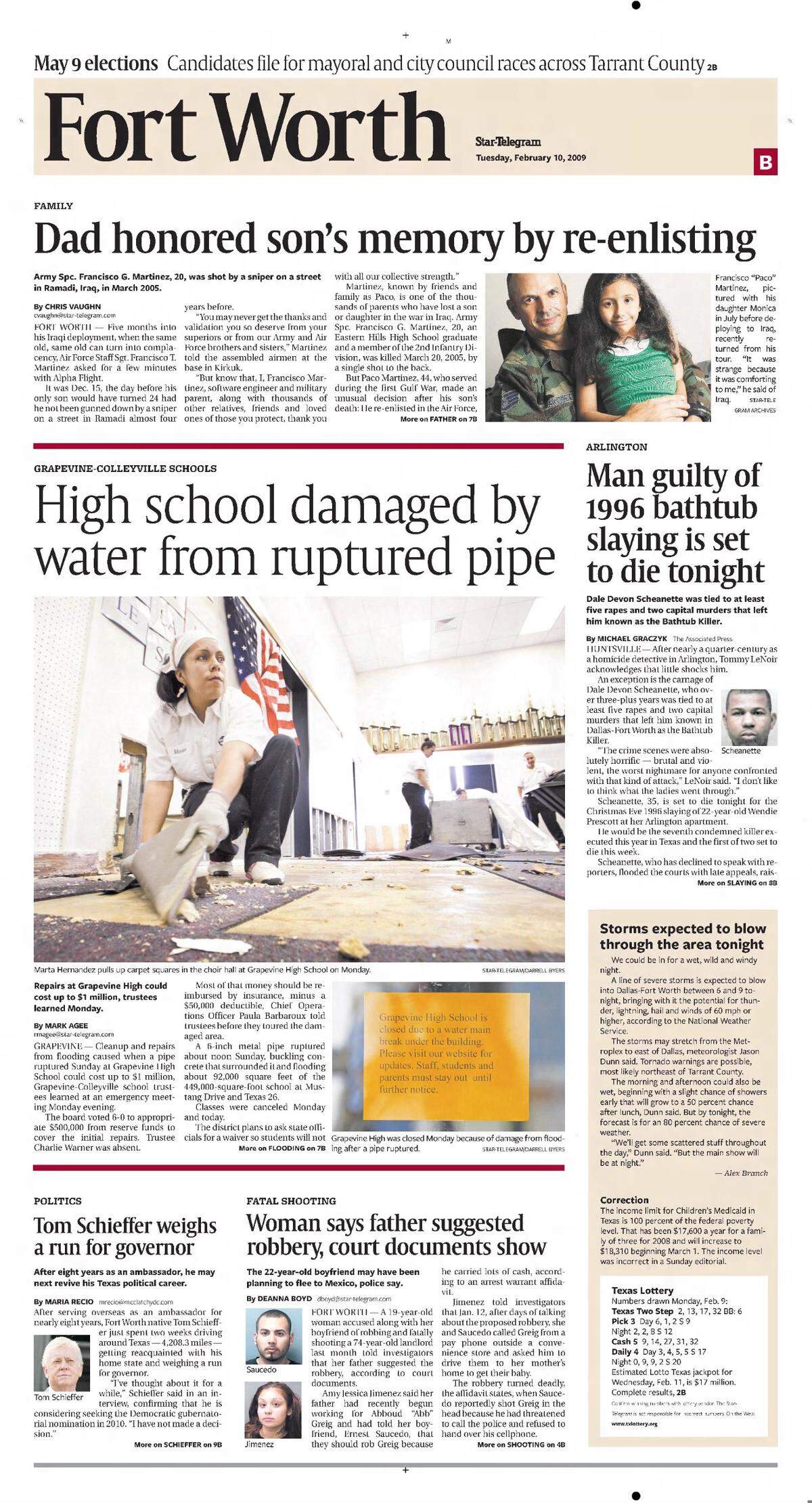 The front page of the Fort Worth Star-Telegram for Feb. 10, 2009, the day of Dale Devon Scheanette’s execution.