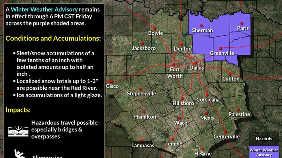 The National Weather Service in Fort Worth has canceled its winter weather advisory for most North Texas, including Dallas and Tarrant Counties.