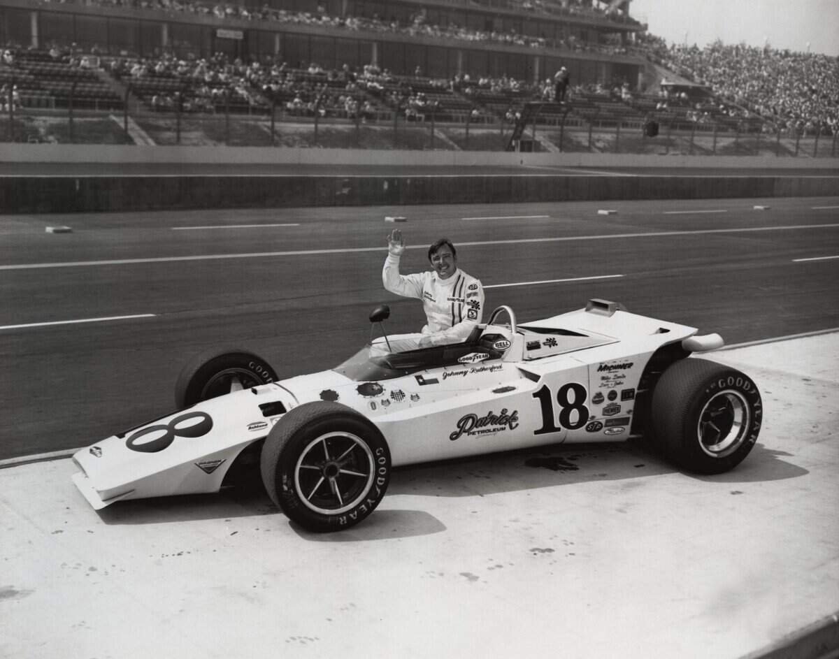 September 6, 1970; Ontario, CA: FILE PHOTO; Indy car driver Johnny Rutherford poses next to his car before the California 500 at Ontario Motor Speedway. Mandatory Credit: Darryl Norenberg-USA Today Sports