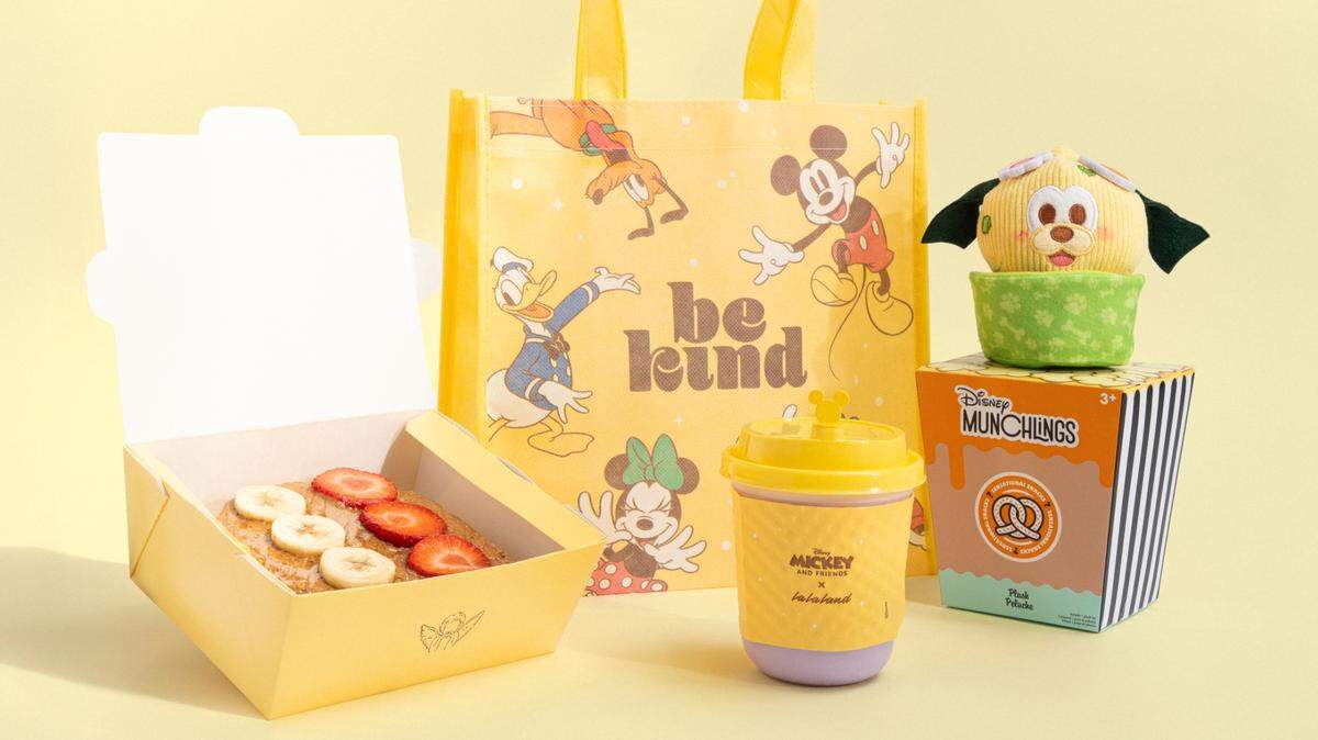 La La Land and Disney’s Mickey & Friends kids menu with tote bag and toy.