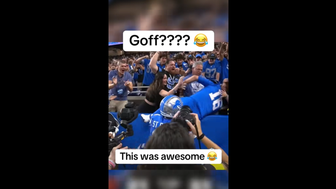 Jared Goff tried his best at jumping into the stands.