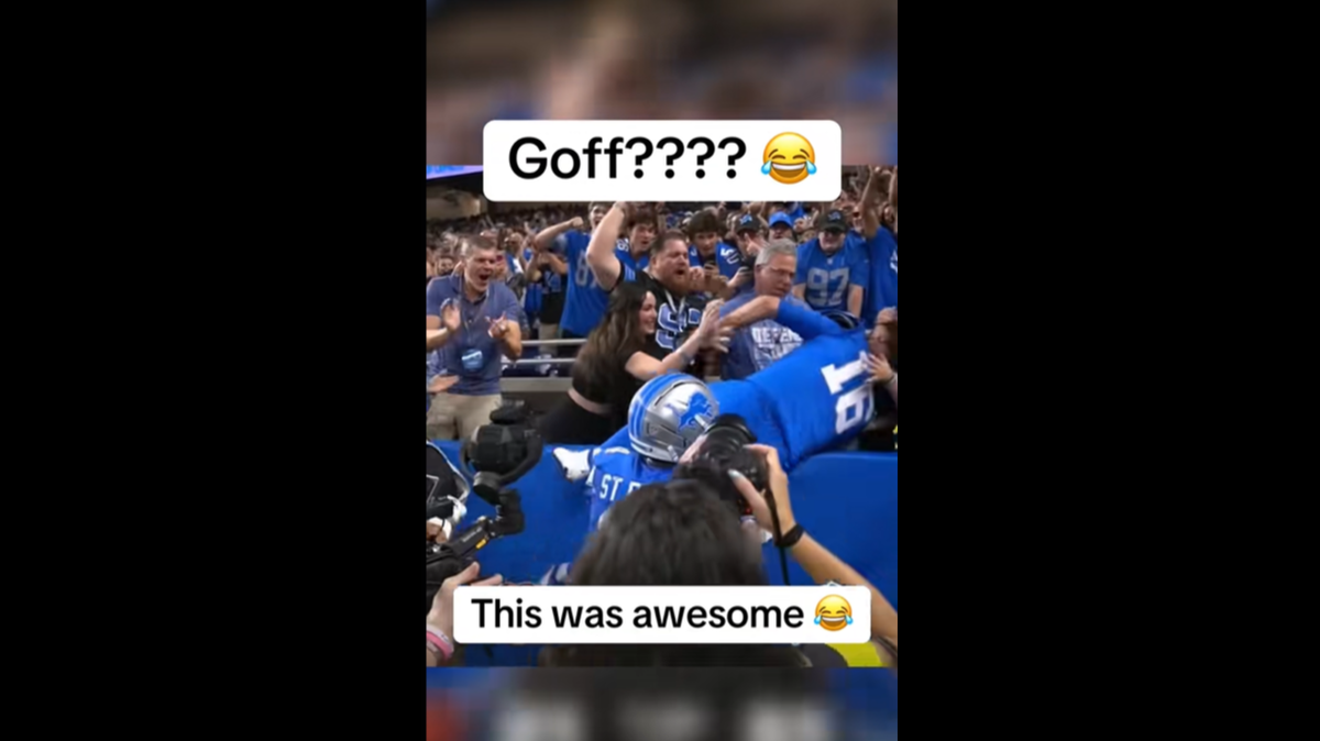 Jared Goff tried his best at jumping into the stands.