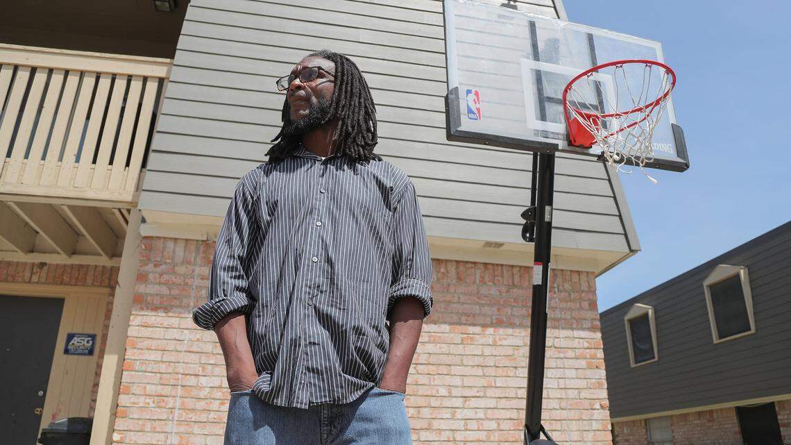 Abdul Chappell talks about being threatened with eviction from the Villas Del Mar Apartments on Las Vegas Trail, where he lives rent free and runs an outreach program under a one-year agreement with the previous owner. The basketball goal was recently donated to give children and adults something to do.