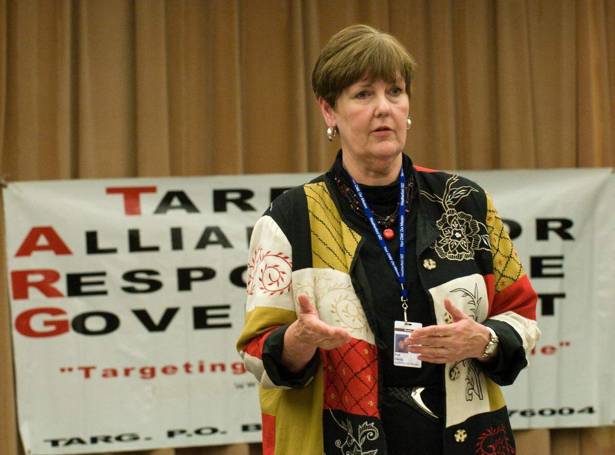 Pat Hardy of the State Board of Education spoke April 21, 2010, at the Tarrant Alliance for Responsible Government meeting held at the Arlington George W. Hawkes Central Library.