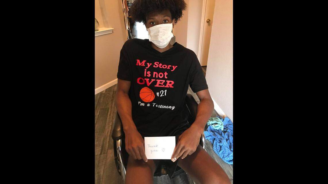 North Crowley senior basketball player Michael Hall going through rehab after breaking his shoulder blade, jaw and pelvis during a car accident in May 2020.