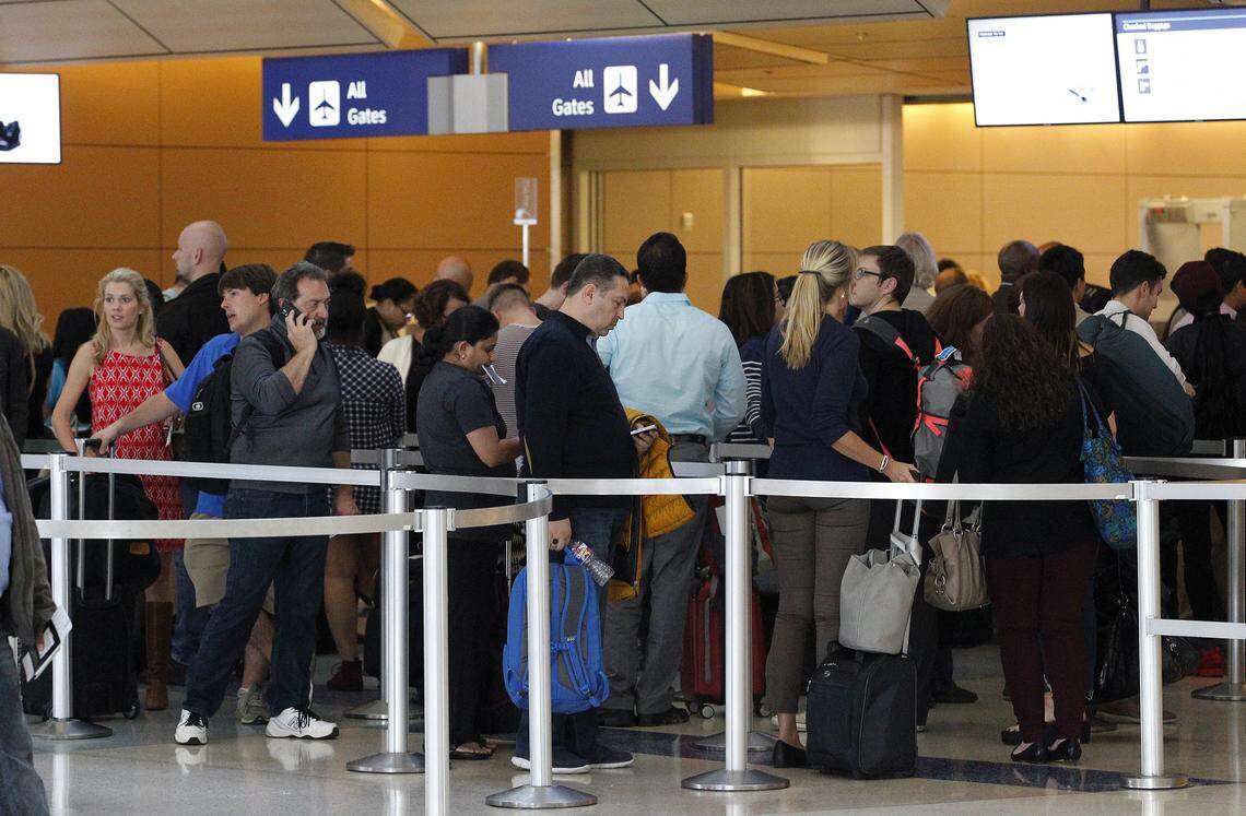 The TSA screening line at Terminal D at DFW Airport in an archive photo.