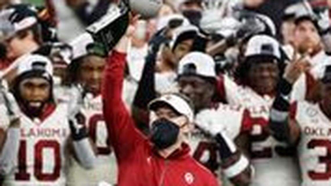 Oklahoma coach Lincoln Riley and the Sooners celebrate a sixth consecutive Big 12 championship at AT&T Stadium on Dec. 19.