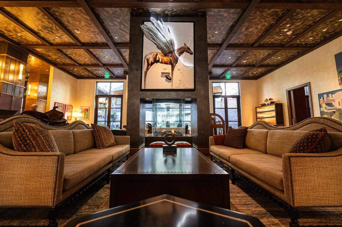 One of the lounging areas in the lobby at the new Bowie House hotel in Fort Worth on Tuesday, Nov. 28, 2023.