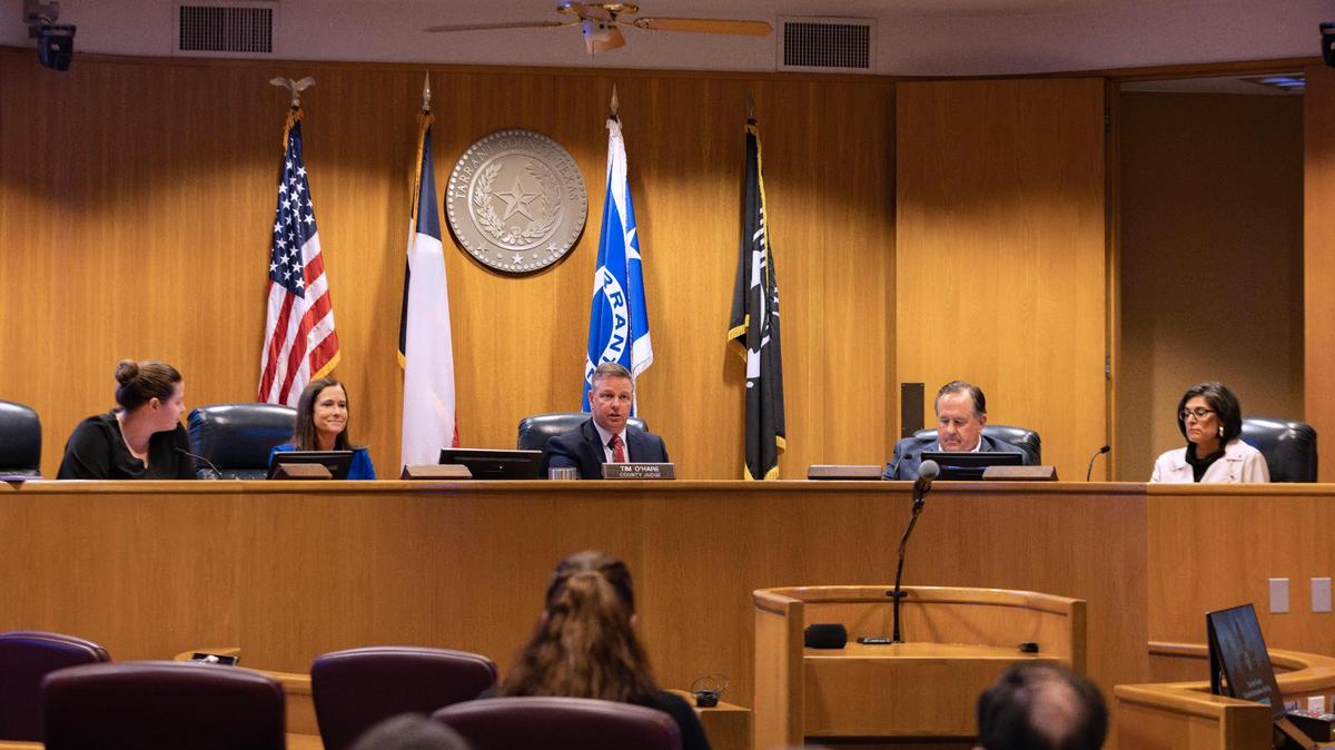 County judge Tim O’Hare adjourns the Elections Commission for executive session on Tuesday, April 25, 2023, at the Tarrant County Administrative Building in Fort Worth. The commission voted to confirm the resignation of Tarrant County elections chief Heider Garcia.