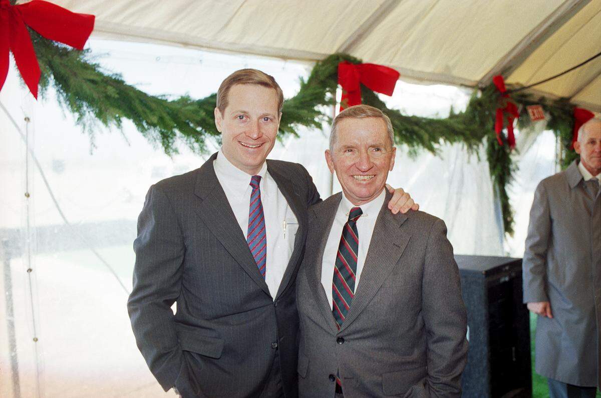 Dec. 14, 1989: Ross Perot Jr., left, and his father H. Ross Perot Sr., attend inauguration ceremonies for the new $35 million Alliance Airport in Fort Worth.