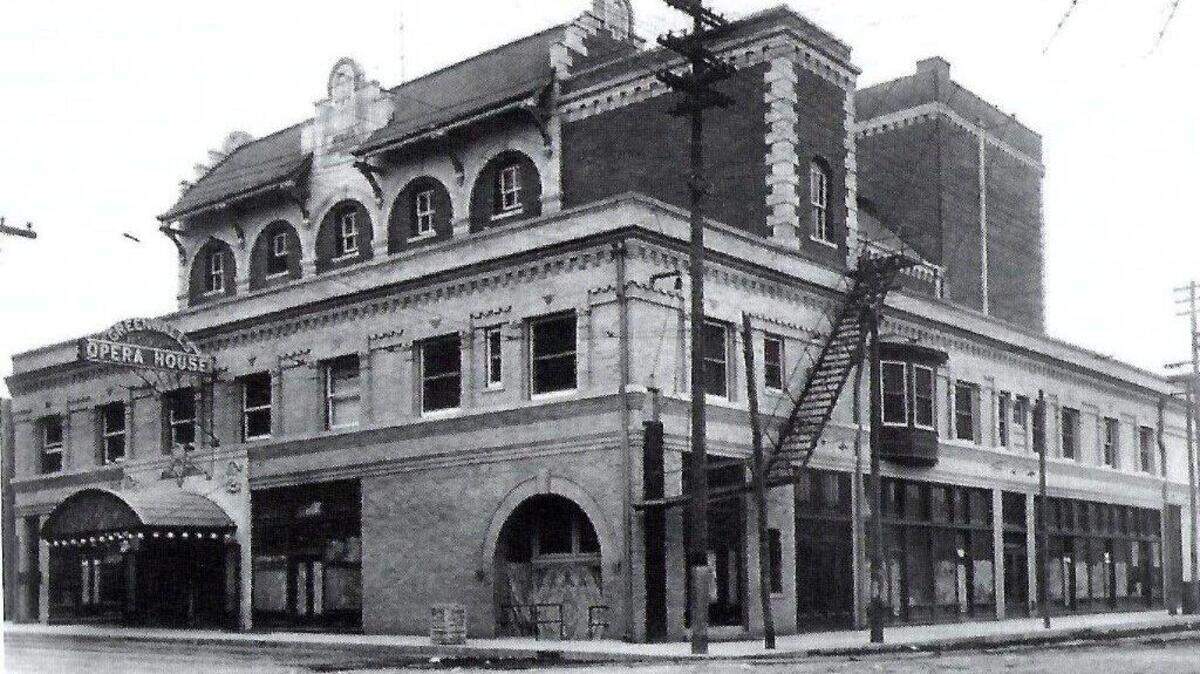 The Byers Opera House (also known as Greenwall’s Opera House), shown here in 1908, hosted sold-out shows of the spectacular “Ben-Hur: A Tale of the Christ” play for the first time in 1911.
