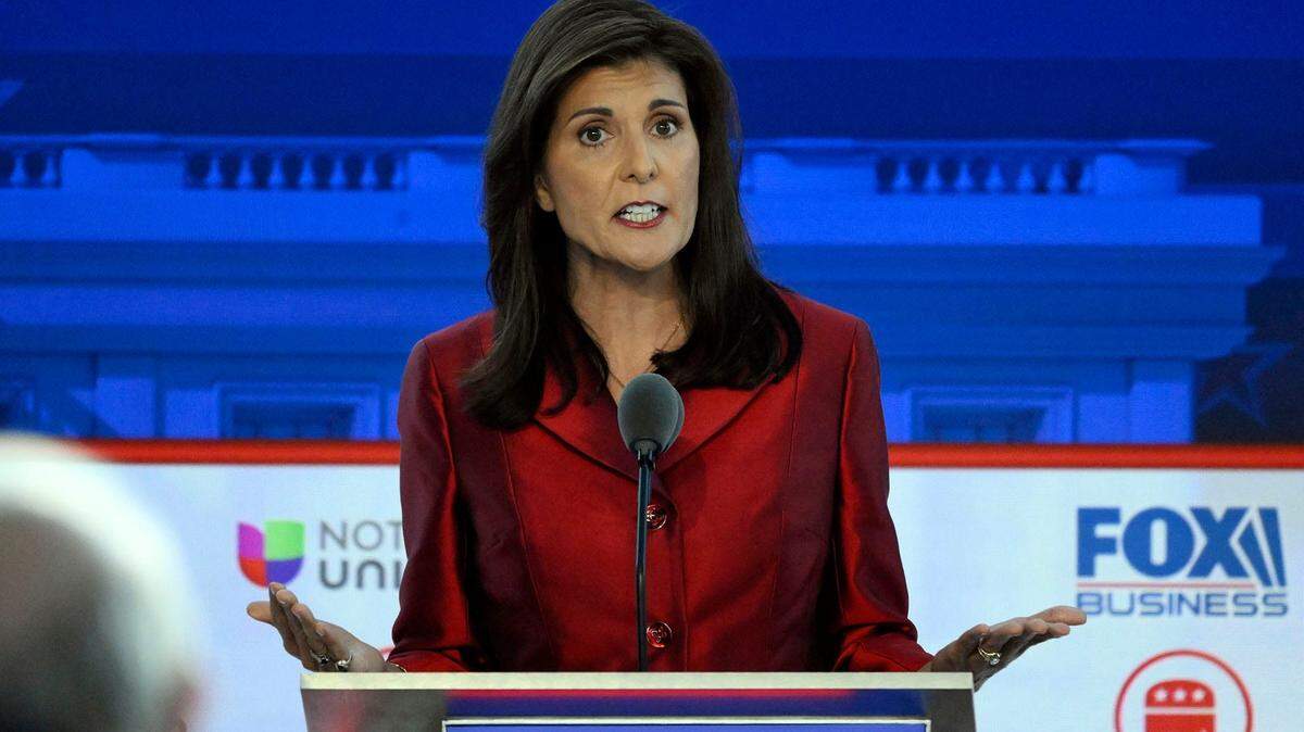 Former South Carolina Gov. Nikki Haley speaks during the FOX Business Republican presidential primary debate at the Ronald Reagan Presidential Library and Museum.