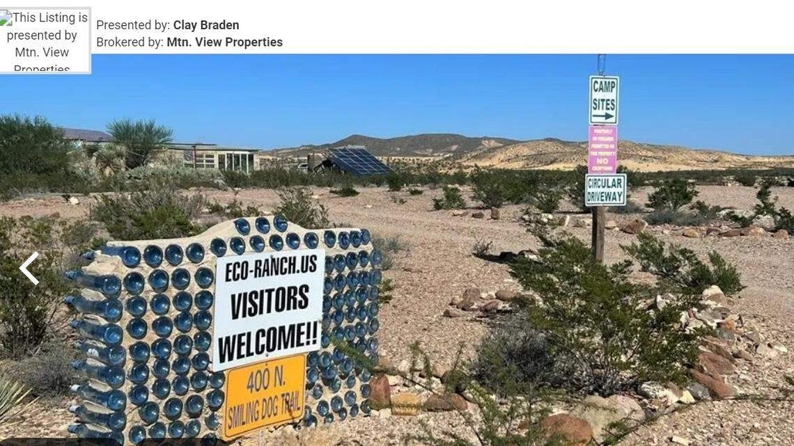 The front sign welcomes visitors to the secluded property
