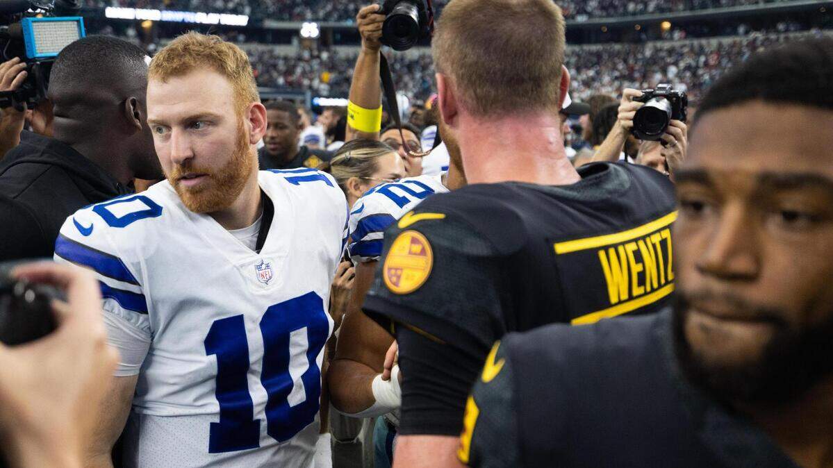 Dallas Cowboys Cooper Rush shakes hands with Washington Commanders after the game Sunday, Oct. 2, 2022, at AT&T Stadium in Arlington.