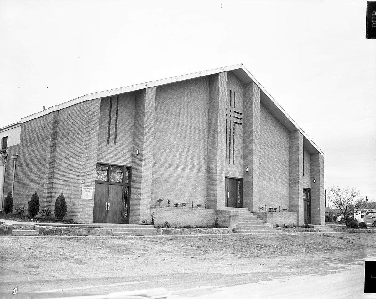 An exterior view of the front of the church