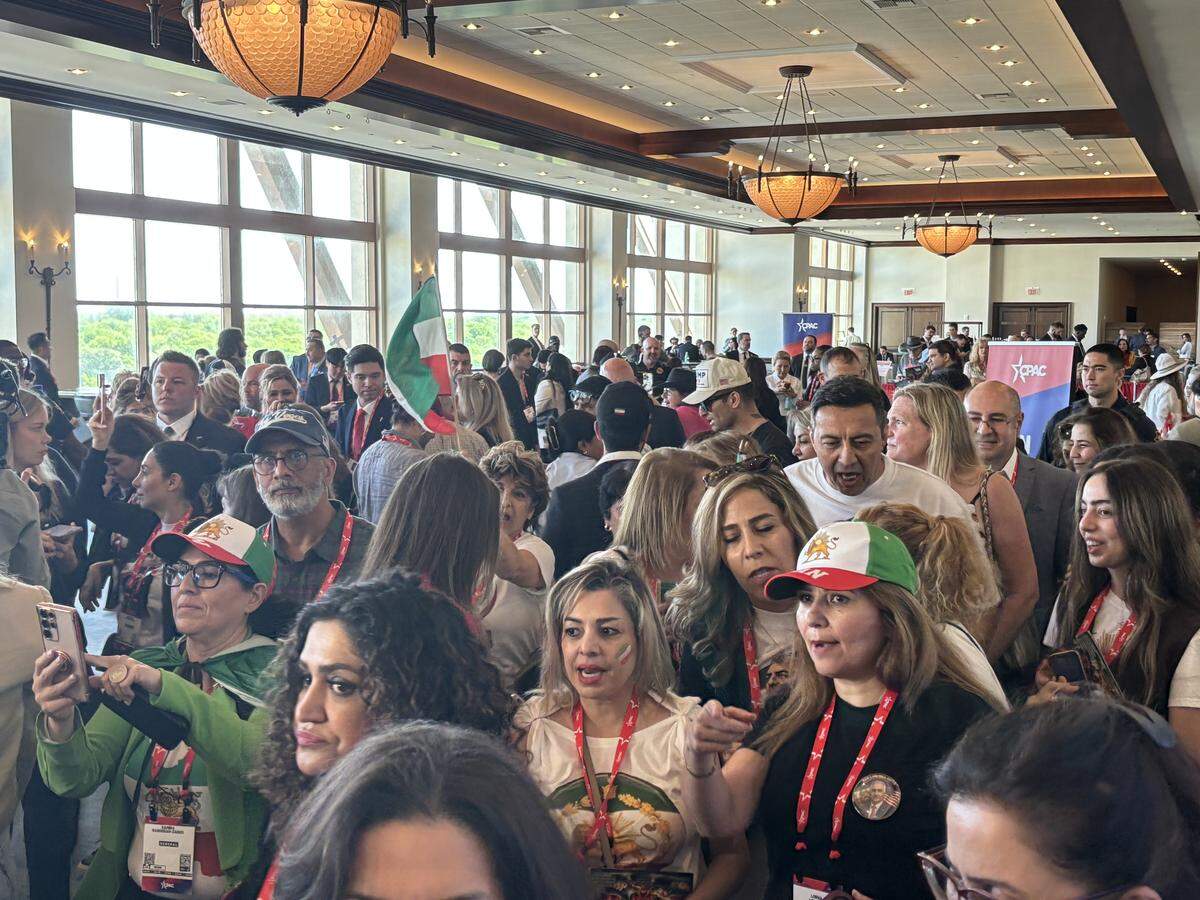 A demonstration in support of the war in Iran outside the CPAC main stage on Thursday, March 26 was quickly broken up.