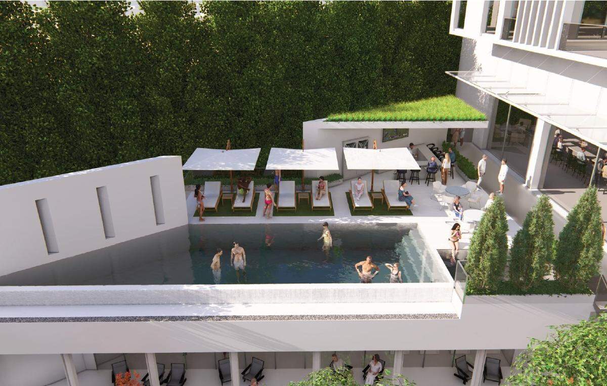 A conceptual rendering of Pearson Grove condominium tower’s swimming pool.