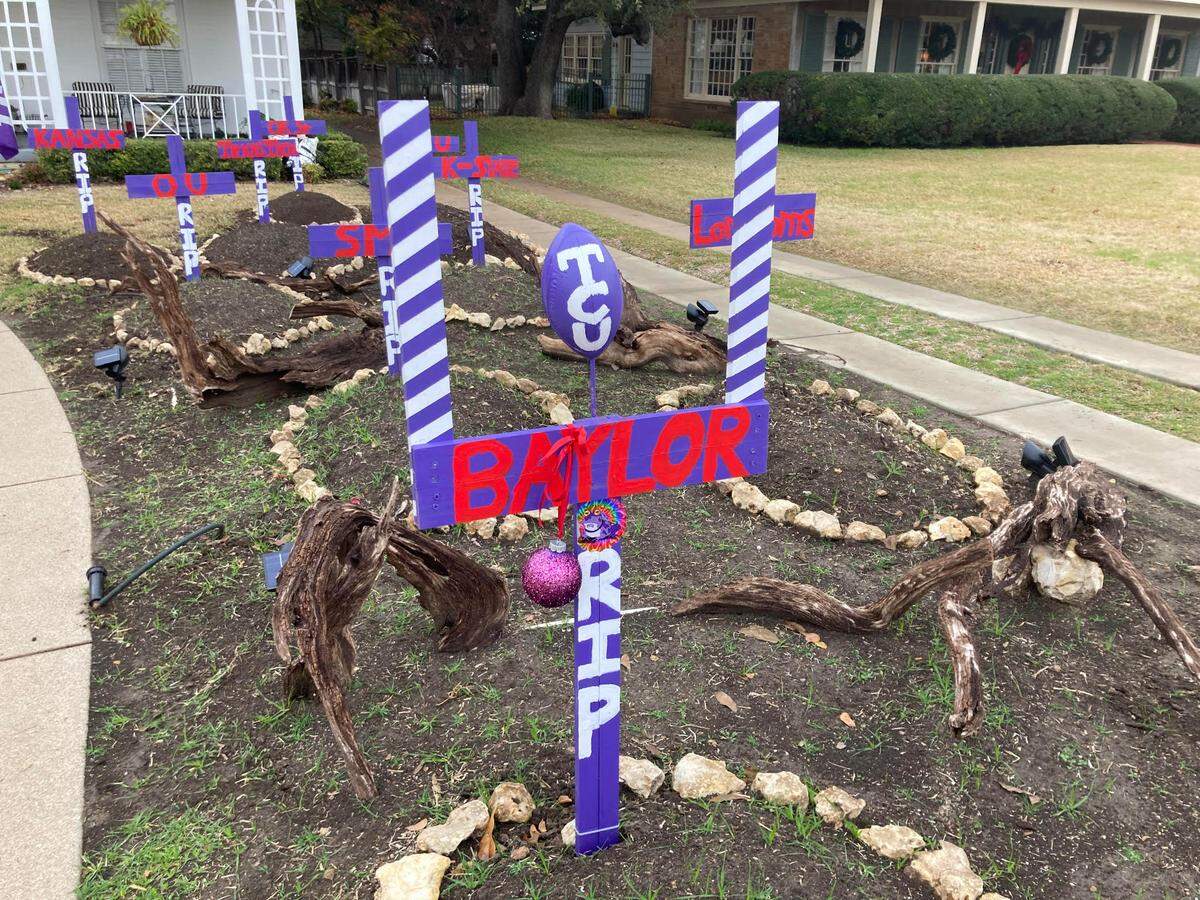 As part of the TCU 2022 Opponents Graveyard, Walker Wood, a 2005 TCU alum, got creative to commemorate TCU’s one-point win at Baylor on Nov. 19.